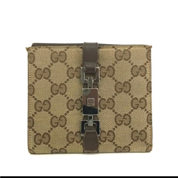 GUCCI Jackie GG Logo Canvas Leather Bifold Wallet short wallet with piston lock - Picture 3 of 15